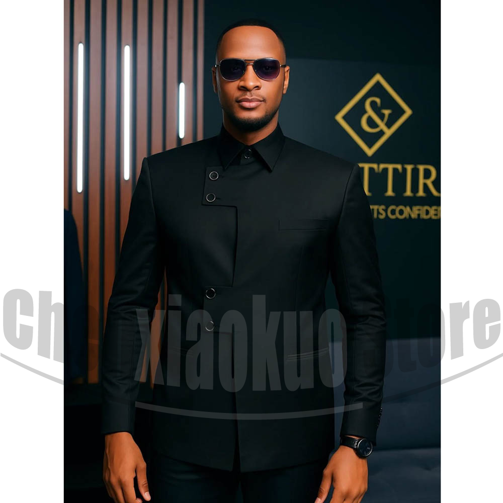 Men Formal Wear Modern - Setelan Pria Kerah Mandarin 2Pcs Kancing