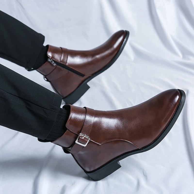 Sepatu Bot Kulit Runcing Pria  - Men Formal Wear With Boots ulasan dan harga